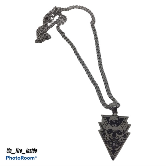 Men’s Stainless Steel Skull Moth Moon Necklace - Picture 7 of 7